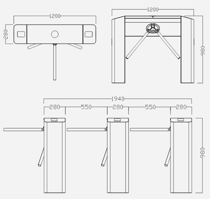 Outdoor Tripod Turnstile Dimensions