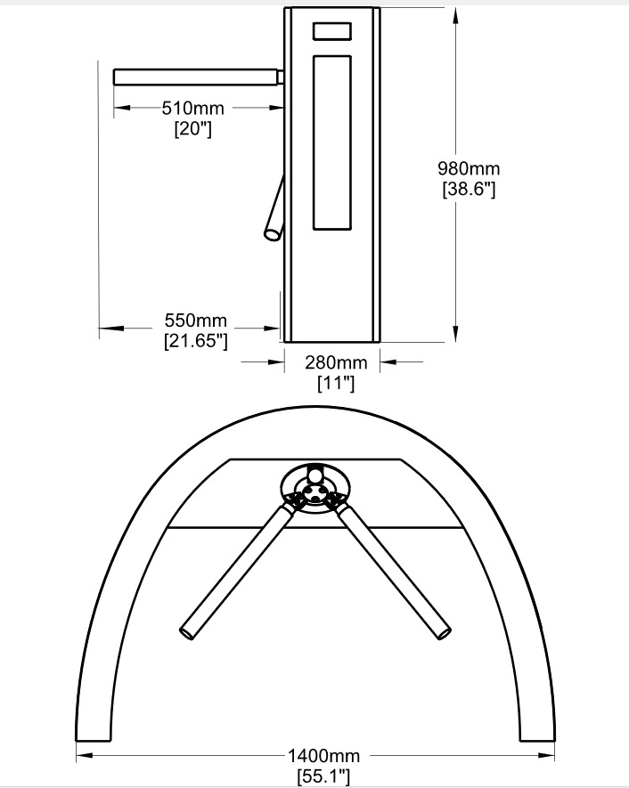 Waist-High Pedestrian Tripod Turnstile Dimension - Waist-High Tripod Turnstiles for Pedestrian Access Control - turnstile gate with card reader